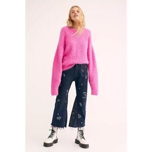 New Free People Barber Jocelyn Sketchy Culotte Jeans $253 SMALL Retro Inspired